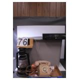 Gray Tote W/ Black Lantern - Vintage Phone -