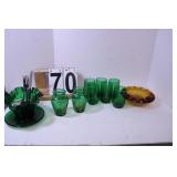 Vintage Mid Century Green Glasses W/ Gold Trim -