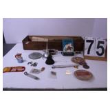 Wood Box W/ Firestone Tire Gauge - Oil Cans -