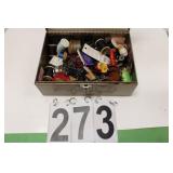 Metal Box of Sewing Items Includes Thread