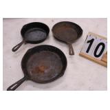 3 Cast Iron Skillets 8' 9' 10' (Needs Seasoned)