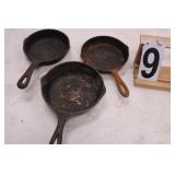 3 Cast Iron Skillets 6.5' 6.5' 7' (Needs Seasoned)