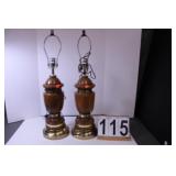Pair Of Wood W/ Gold Tone Lamps 2'6' T