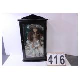 Doll w/ Tan Dress in Wooden Display Case