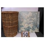 Wicker Laundry Basket & Floral Picture