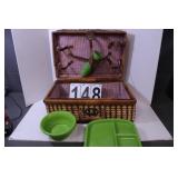 Vintage Picnic Basket W/ Plates - Bowls