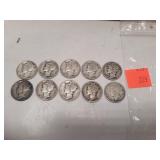 9 Liberty Dimes & 1 Canadian Dime