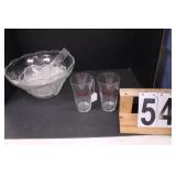 Blue Tote Of Assorted Glassware Includes Punch -