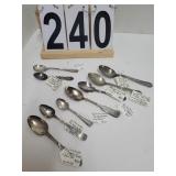 7 Silver Plated and 2 Coin Silver Souvenir Spoons