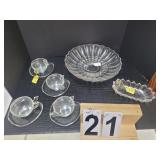 Glass Bowl ~ Pickle Dish ~ Apple Cups and Saucers