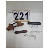 ca 1880 Book Carrier Strap ~ ca 1800 Glasses ~ ca
