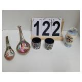 Wade Pickwick Vase ~ 2 Cloisonne Cups ~ 2 Rose