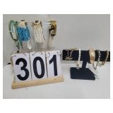 2 Displays Of Bracelets ~ Beads ~ Gold Tone