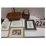 Blue Tote w/ 2 Small Baskets & 4 Small Pictures