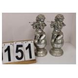 2 Wooden Angels Playing Flutes