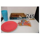 Flat W/ Plastic Cups - Plates - Utensils - Glass -