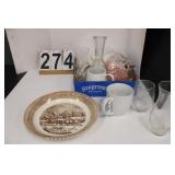 Flat W/ Currier & Ives Pie Plate - Vases - Glass-