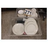2 Clear Totes W/ Heavy Restaurant Plates