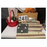 Box W/ Holiday Items - Pillow - Wood Flag -