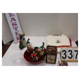 Box of Holiday Decor w/ Elves ~ Easter Sign ~