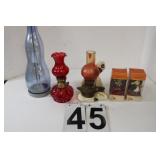 Box of Oil Lamps & 1 Tea Light Candle Holder