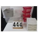 Small Tote - 4 Pink Storage Bins - Gray Tub -