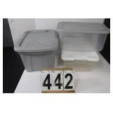 3 Small totes W/ Lids One Is Gray