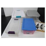 4 Small Totes W/ Lids One Is Pink And Blue