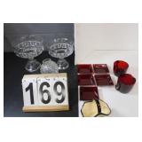 2 Compotes - Ruby Red Sugar & Creamer -