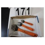 Set Of 3 Pittsburg Crescent Wrenches 3""- 8" -12"