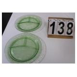2 Green Depression Glass Divided Plates