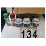 Box w/ Small Cans of Paint & Spray Paint Cans
