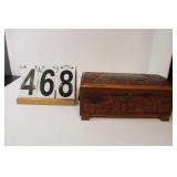 VTG Carved Wooden Jewelry Box W/ Mirror
