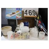 Box W/ Cups - Saucers - Flower Pot - Dictionary -