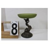 VTG Chinese Dragon Koi Fish Green Frosted Compote-