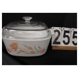 VTG Peach Floral Casserole Dish w/ Lid