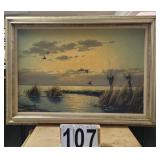 Oil ~ Shore Line w/ Water Fowl (Mallards) Framed