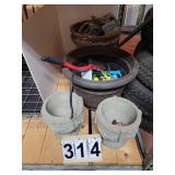 5 Flower Pots 2 are Concrete ~ Lawn Tools
