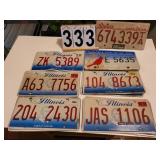 6 Pairs of Illinois Car Plates ~ 1 Single IL Car