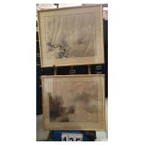 2 Framed Asian Art Prints 24.5 X 28 Each