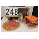 Box W/ Halloween Decor - Napkins - Bowls