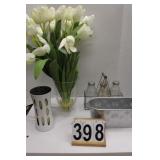 Clear Tote w/ Artificial Flowers ~ Vase ~ Planter