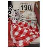 Box w/ Table Clothes & Hangers