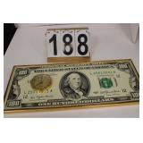 $100 Dollar Bill Clock 9"T X 21"W