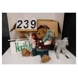 Box Of Holiday Decor W/ North Pole Sign - Skiing-