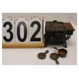 Mini Cast Iron Stove w/ 3 Pans