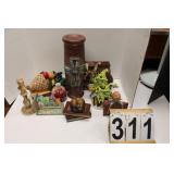 Box of Collectables w/ Marble Candle Stick