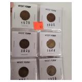 (6) Wheat Cents 1929 - 1937 - 1939 - 1944 -