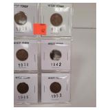 (6) Wheat Cents 1926 - 1928 - 1938 - 1942 -+