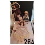 3 Porcelain Dolls ~ Red Dress ~ Pink Doll ~ Plaid